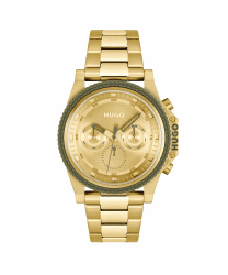 HUGO Multi Zifferblatt Quarz Uhr für Herren Kollektion #Brave mit Edelstahlarmband Gold