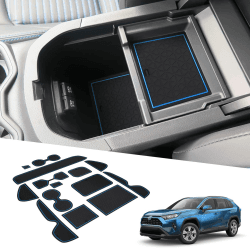 BIXUAN RAV 4 2024 kompatibel mit Toyota RAV4 5 Gen 50er Serie 2019-2023 2024 Antirutschmatten Mittelkonsole Armlehne Gummimatten Getränkehalter Matte rutschfeste Türnaht Matten Türschlitzmatte Blau
