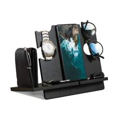 LAC Geschenke für Männer Geburtstag Docking Station Holz - Nachttisch Organizer Geschenke für Väter (Schwarz)