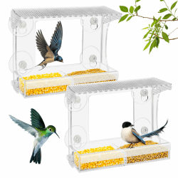 Cieex 2 Stück Fenster Vogelfutterhaus für Wildvögel, Transparent Vogelhaus Fensterscheibe mit Saugnäpfe, Acryl Vogelfutterspender für Meisen, Spatzen & Wildvögel 18.4 x 14.5 x 8 cm
