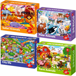 QUOKKA 48 Teile Puzzle ab 4 5 6 Jahre - 4 Satz Rahmenpuzzle Spiele für Jungen und Mädchen - Bunte Puzzle mit Stadt Afrika Farm Polar - Geschenk Spielzeug für Kinder 3 7 Jahre