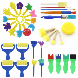 TOKSEO 34 Stück Schwamm Pinsel Set Kinder, Malwerkzeug Set Kinder, Pinsel Kinder Schwamm Set Früherziehung Zeichnung Werkzeuge, DIY Kunsthandwerk Zeichenwerkzeuge