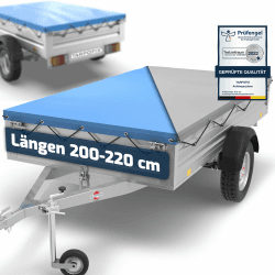 Tarpofix® Anhänger Plane 207x114 cm inkl. Planenseil | Anhängerplane Flachplane aus PVC PLANENMATERIAL | Verstärkte Stema Anhänger Plane für 750kg PKW Hänger | Abdeckplane Anhänger Abdeckung | Grau