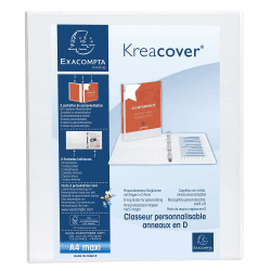 Exacompta 51826E Präsentationsringbuch KreaCover aus blickdichtem Kunststoff für DIN A4, 2-D Ring Mechanik 25 mm, Rücken 47 mm, weiß ideal für Schule und Büro Ringhefter Ringordner Ringbuchordner
