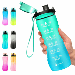 Binudum Trinkflasche Motivations Wasserflasche mit Zeitmarkierung, Sport Tritan BPA freie auslaufsichere Wasserflasche für Jugendliche, Erwachsene, Fitnessstudio (Mintgrün, 25oz/750ml)