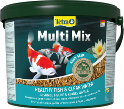 Tetra Pond Multi Mix - Fischfutter für gemischten Besatz im Teich, enthält vier verschiedenen Futtersorten (Flockenfutter, Futtersticks, Gammarus, Wafer), 10 L Eimer