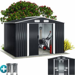 Deuba GARDEBRUK® XXL Metall Gerätehaus 5m² mit Fundament 257x205x178cm Schiebetür Anthrazit Geräteschuppen Gartenhaus 9m³