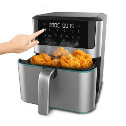 Cecotec Heißluftfritteuse ohne Öl 8 L Cecofry Supreme 8000 Air Fryer. 1800 W, Touchscreen, 30º-200 ºC, 10 voreingestellte Modi, Vorheizfunktion, Alarm, Edelstahl-Finish
