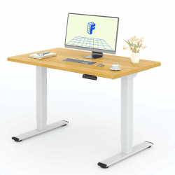 FLEXISPOT Höhenverstellbarer Schreibtisch mit 2 Motoren & 25MM einteiliger Tischplatte,ergonomischer Bürotisch - 120 x 80 cm Ahorn, weißes Gestell