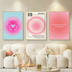 Viusneun Moderne Aura Poster Set Rosa Leinwand Bilder Wanddeko Wohnzimmer Aesthetic Room Deko Kunstdruck Wandbilder Kunst Schlafzimmer Deko ohne Rahmen (40x50cm,B)