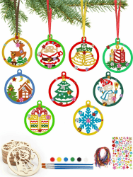 LOPOTIN 46TLG Holzanhänger Weihnachten Zum Bemalen Schneeflocke Baumschmuck Weihnachten Basteln Kinder Weihnachtsanhänger Holz Christbaumschmuck Weihnachtsmann Glöckchen Schneemann für DIY Handwerk