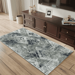 Vamcheer Teppich Wohnzimmer Flauschig Schwamm - 80X150 Waschbar Schlafzimmer Teppich rutschfest,Teppiche Gegend Geometrisch Vintage, Eingedickter Komfort, Arbeitszimmer, Büro,Super Weich, Blau/Grün