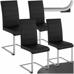 tectake® 4er Set Esszimmerstühle, Freischwinger Küchenstuhl mit Rückenlehne, Stühle für Esszimmer, Küchenstühle modern, Dining Chair, Polsterstuhl, Esstischstühle, Besucherstuhl - schwarz