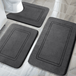 chakme Badezimmerteppich Set 3 Teilig, Weiche Memory-Schaum Badematte und U Förmige wc Vorleger, Badteppich rutschfest Waschbar Badvorleger Set Dunkelgrau
