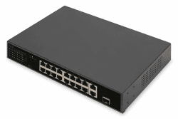 DIGITUS 18 Port Fast Ethernet PoE-Netzwerk-Switch - 16x 100 Mbps RJ45 + 1x Gbps RJ45 Kombi + 1x SFP-Port - 19 Zoll - 185W PoE Budget - 10/100 Mbps