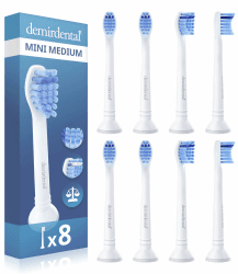 8er demirdental Mini Aufsätze passend für Philips Sonicare Ersatzbürsten, Medium, kleine Bürstenköpfe für präzise Reinigung, Weiß, entspricht HX6028