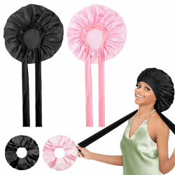 2 Stück Seidenhaube zum Schlafen mit 2 Stück Satin Haargummis, Seidenhaube Zum Schlafen Bonnet Sleep Cap für Damen und Mädchen(Schwarz,Rosa)