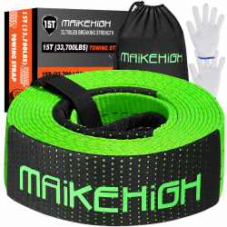 MAIKEHIGH Abschleppseil 6M x 7,6cm 15 Tonnen (33,700 Lbs), Offroad Abschleppgurt mit 2 Handschuhen für Auto, LKW, SUV (Grün)