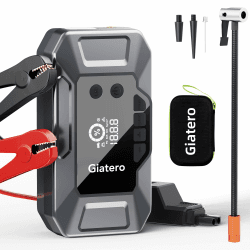 Giatero Auto Starthilfe Powerbank mit 150PSI Kompressor, 4000A Spitzenstrom Starter Powerbank für 12V Fahrzeuge(Bis zu 10.0L Benzin/7.5L Diesel), Tragbare Auto Starthilfe mit Digitale un