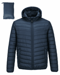 Outdoor Ventures Herren Steppjacke Wasserdichte Pufferjacke Verstaubare Leichte Wasserdichte Kapuzenjacke Winterjacke mit Taschen XXL Juwel Blau