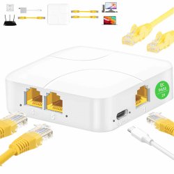 Ethernet Splitter 1 auf 41000Mbps High Speed Internet Splitter LAN 4 Port Gigabit Netzwerk Switch mit USB Stromkabel, 4Geräte Gleichzeitig Vernetzen, Rj45 Anschlisse füir Cat5/5e/6/7/8 Kabel, WeiB