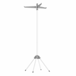 SONGMICS Wäscheständer, Standtrockner, 3 drehbare Armen für Kleiderbügel, Wäschespinne, 4 Beine, für Innenbereich, Edelstahl, für bis zu 27 Kleidungsstücke, 150 cm hoch, grau-weiß LLR510G01
