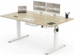 Devoko Höhenverstellbarer Schreibtisch 160x80cm mit Typ-C Ladeanschluss, Mobiler Elektrisch Computertisch mit Kabel Management Tray und 3-Funktions-Memory, Eiche
