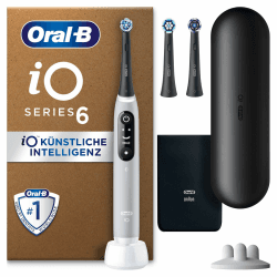 Oral-B iO Series 6 Plus Edition Elektrische Zahnbürste/Electric Toothbrush, PLUS 3 Aufsteckbürsten, 5 Putzmodi für Zahnpflege, Reiseetui, Designed by Braun, Grey Opal