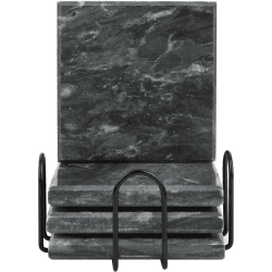 TransMarble Untersetzer für Getränke mit Metallhalter aus ausgewähltem Naturmarmor als luxuriöse Wohnkultur-Geschenke (Set mit 4 Stück) (Quadratisch, Wellengrau)