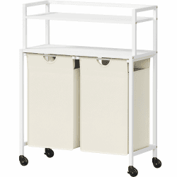 Lifewit Wäschesammler mit Ablage, Wäschesortierer 2 Fächer mit Rollen, Badregal mit Wäschekorb, Wäsche Organizer Schmutzwäsche, Wäscheregal Weiß