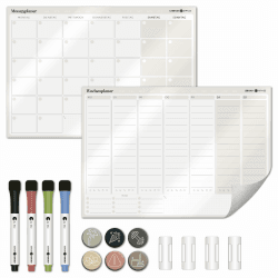 Lebenskompass® Flexiplan - Selbsthaftender Wochenplaner abwischbar - Whiteboard Planungstafel haftend auf allen glatten Oberflächen - undatierter Wandkalender Planer inkl. Sticker & Stiften