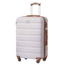 COOLIFE Koffer Premium Koffer Hartschalenkoffer Trolley Rollkoffer Reisekoffer Kofferset Handgepäck mit TSA-Schloss und 4 Rollen (Weiß/Braun, Mittelgroßer Koffer) Mittelgroßer Koffer Weiß/Braun