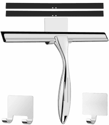 Duschabzieher Edelstahl 25 cm - mit 2 Ersatzgummiabzieher，Abzieher Dusche mit Halterung, Fensterabzieher für Badezimmer, Spiegel und Fliesen, Streifenfreie Reinigung für Glasflächen