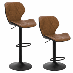 EUGAD 2X Barhocker Barstuhl Bistrohocker Tresenhocker Retro höhenverstellbar und drenbar mit Rückenlehne aus Kunstleder Stahl Braun, 0662BY-2