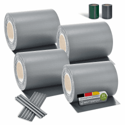 Juskys PVC Sichtschutzstreifen Doppelstabmatten Zaun 4er Set - 4 Rollen á 35m x 19cm - 120 Befestigungsclips - Zaunfolie Sichtschutz Windschutz - hellgrau