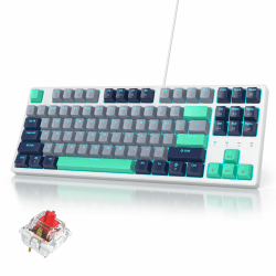 SOLIDEE Tragbare 80% mechanische Gaming-Tastatur,87 Tasten kompakte RGB LED-Hintergrundbeleuchtung,kabelgebundene Tastatur mit USB Kabel,mit linearem roten Schalter(87 Hammerhead Shark)