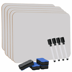 Hisredsun 4 Stück Small Dry Erase White Board, 21 x 29,7 cm Doppelseitiges Mini Whiteboard mit 4 Stiften und 4 Radiergummis, Langlebige tragbare Whiteboards für Klassenzimmer, Zuhause und Büro