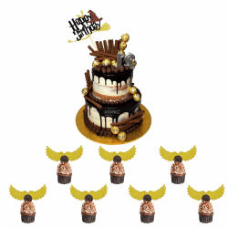 21 Stück Magical Tortendeko,Glitter Schwarz Wizard inspiriert Kuchendeko Wizard Happy Birthday Cake Topper Goldene Flügel Cupcake Deko Magic Theme Tortenaufleger für Junge Mädchen Party Dekoration