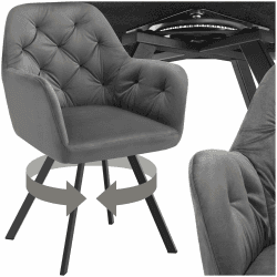 tectake® Esszimmerstuhl drehbar mit Armlehne, Samtstoff Drehstuhl ergonomisch, Möbel für Wohnzimmer, Stühle für Dining Lounge, Office, als Schminkstuhl oder Schreibtischstuhl - anthrazit