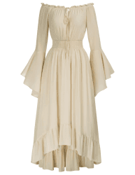 SCARLET DARKNESS Damen Renaissance Maxikleid Gesmokte Taille High Low Design Mittelalter Kleid L Aprikose