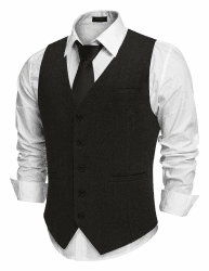 COOFANDY Weste Herren Trachtenweste Regular Fit Elegant Business Herrenweste Formale Klassische Männer Anzugweste Schwarz XXL