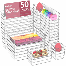 Radikor Schubladeneinsatz Schubladen Organizer -50 Stück Schminktisch Organizer in 4 Größen, Drawer Organizer, Make Up Organizer, Schubladen Ordnungssystem für Schreibtisch, Büro, Küchen, Bad