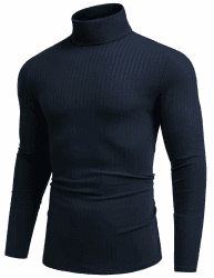 COOFANDY Langarmshirt Herren Rollkragenshirt Pullover Rollkragen Herren Sweater Strickpullover Basic Pullover Männer Dunkelblau L