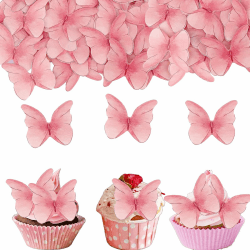 Gfamous Schmetterlinge Cupcake Topper Essbar,48 Stück,Schmetterlinge Essbare Tortendeko,Rosa Schmetterlings Tortendeko Geburtstag,Esspapier Schmetterlinge Tortendeko Essbar,4.7 * 4cm（Rosa）