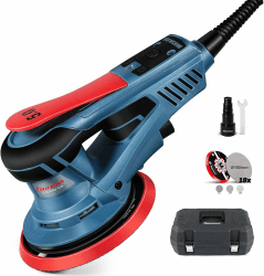 FANZWORK Bürstenloser Exzenterschleifer EZ150A mit Tragkoffer, 5mm Schleifhub,150mm Schleifteller, 350W Motor, 7-Stufige Drehzahlregelung, inkl. Tellerbremse, 9x Schleifgitter, 1x Ersatz-Schleifteller