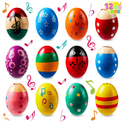 JOYIN 12 Stück 3 "(7,6 cm) Hölzerne Eierschüttler Maracas Percussion Musical für Party -Gefälligkeiten, Klassentzimmer Preis Lieferungen, Musikinstrument, Korb -Stuffers Füllstoffe, Osterjagd
