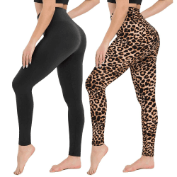 CAMPSNAIL 2er Pack Leggings Damen Schwarz High Waist Sport Leggins Blickdicht Sporthose für Gym Yoga Hohe Taille L-XL Schwarz&leo