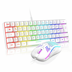 RedThunder 60% RGB Verkabelte Gaming Tastatur und Maus Set, 7200 DPI Maus, Mini Gaming Tastatur, 62 Tasten, DE Layout, Ultraleichte Maus mit Wabenkonstruktion für PC MAC PS5 Xbox Gamer (Weiß).