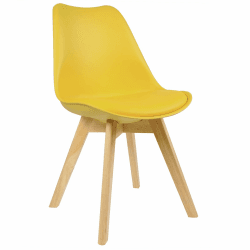 WOLTU Esszimmerstuhl mit Massivholz Beine, Skandinavische Küchenstühle, Wohnzimmerstuhl, Retro Design, Sitzfläche aus Kunstleder, Polsterstuhl Lehnstuhl, Gelb BH29gb-1