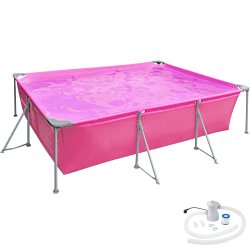 tectake® Swimming Pool, Schwimmbecken groß, Swimmingpool rechteckig, Framepool, Pool für Garten, Stahlrahmenbecken Komplettset, Outdoor Gartenpool, Aufstellpool 300 x 207 x 70 cm - pink
